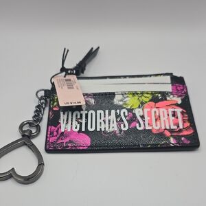 Victoria's Secret Black and Pink Floral Card Holder